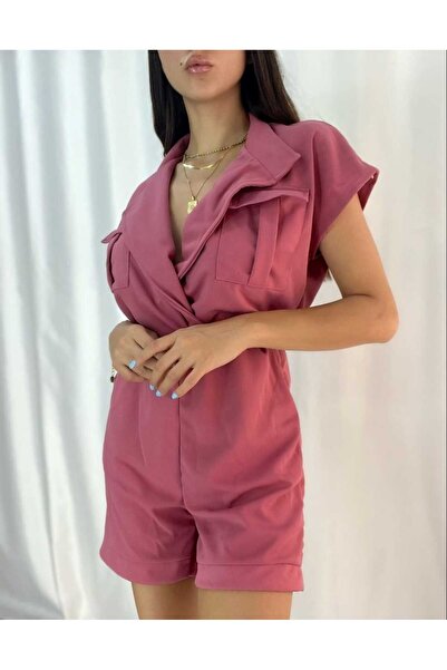 Azra Moda Style Salopetă elegantă cu buzunare, țesătură creponată, pentru femei