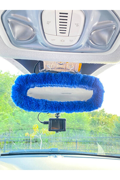 Oto Aksesuarcım Peluş Dikiz Ayna Kılıfı Süs Mavi