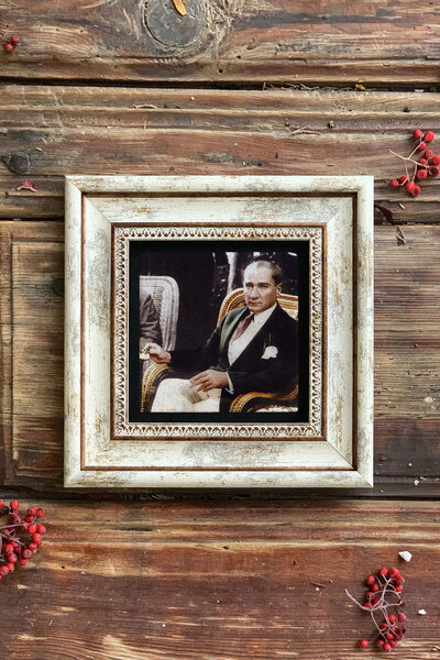 FİNS STONE DECOR Çerçeveli Taş Duvar Dekoru Tablo 20cm x 20cm Atatürk Fotoğrafı Hediyelik