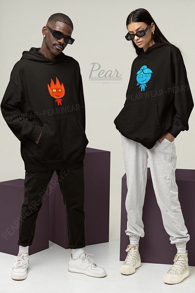 Pear Wear Φούτερ για ζευγάρια με στάμπα Fireboy Watergirl Unisex Oversize Lover Team Hoodie