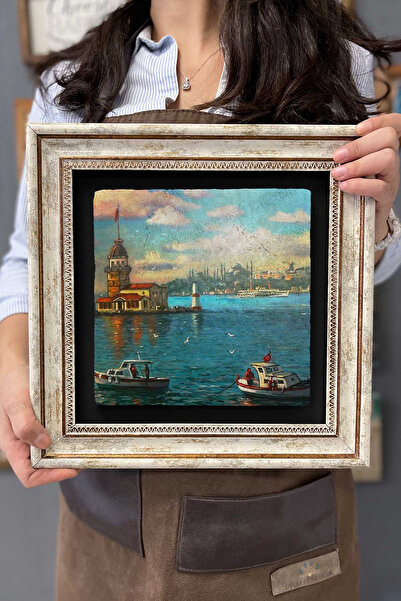 FİNS STONE DECOR Çerçeveli Tablo Taş Duvar Dekoru Tablo 30 x 30 cm Kız Kulesi Hediyelik