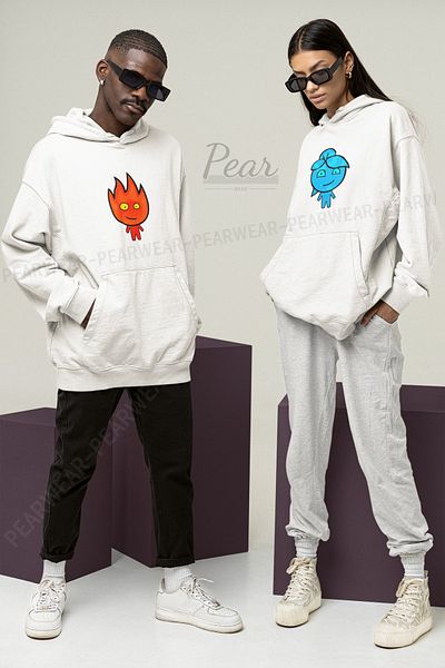 Pear Wear Fire Water Printed Fireboy Watergirl Φούτερ για ζευγάρια Unisex Oversize Lover Team Hoodie