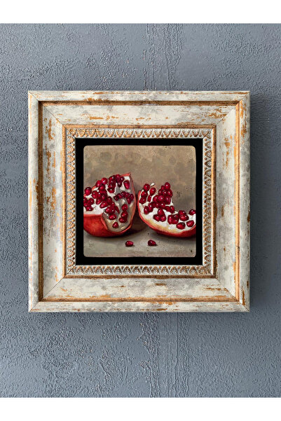 FİNS STONE DECOR Çerçeveli Taş Duvar Dekoru Tablo 20 x 20 cm Nar Temalı Hediy...