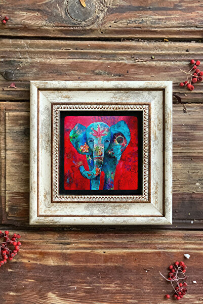 FİNS STONE DECOR Çerçeveli Taş Duvar Dekoru Tablo 20cm x 20cm Fil / Elephant ...