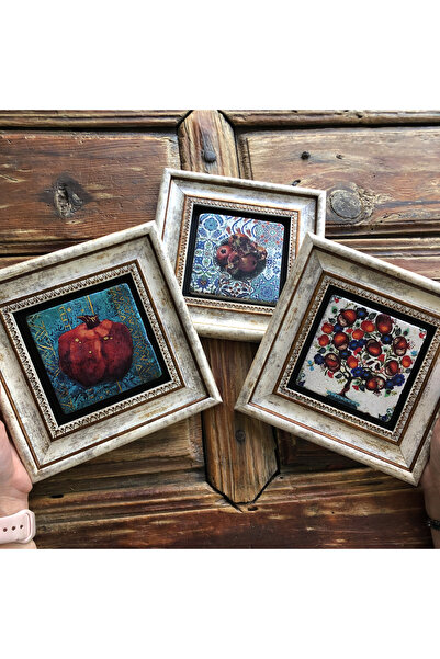 FİNS STONE DECOR Çerçeveli Taş Duvar Dekoru Tablo 20 x 20 cm 3 lü set Nar Ağacı Fatma Ana Eli Nar Hediyelik