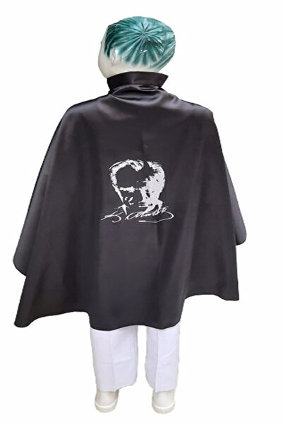 OTOTEDARİK Denbu Tekstil Чорний дитячий плащ з принтом Ататюрка