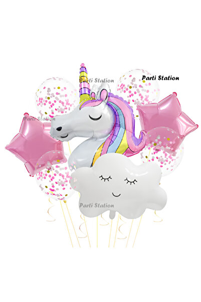 Parti Station Unicorn Yıldız Balonlu Konsept Doğum Günü Parti Balon Set Unico...