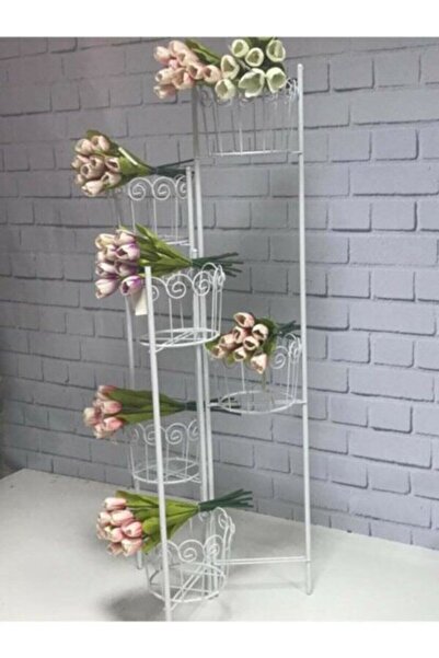 BellaaStore 6 Gözlü Metal Ferforje Saksılık Çiçeklik Dekoratif Saksı Standı