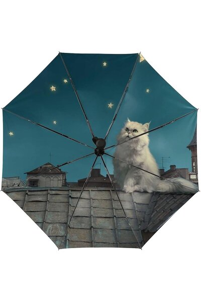 Herşey Nota Kedi Desen Şemsiye -3 Katlamalı / Manuel