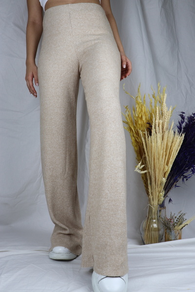 Pretty Room Women's Natural Beige Corded Knitwear Trousers