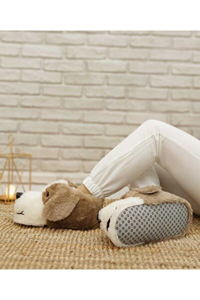 Behtah Kundura Unisex Köpek Figürlü Peluş Panduf Ev Pandufu Ev Botu Ev Ayakkabısı Ayağı Sıcak Tutar