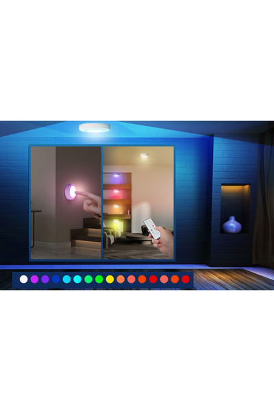 DLC GROUP DLC UZAKTAN KUMANDALI 2'Lİ LED SPOT PİLLİ RGB 3M YAPIŞKAN BANTLI