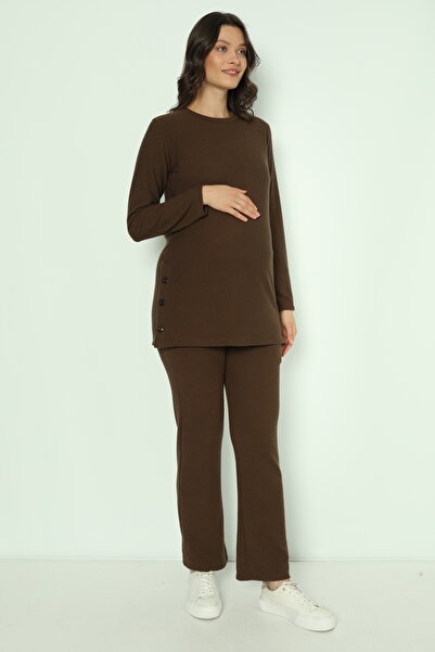 Miss Dünya Lissa Σετ φόρμας εγκυμοσύνης και εγκυμοσύνης με κουμπιά καφέ