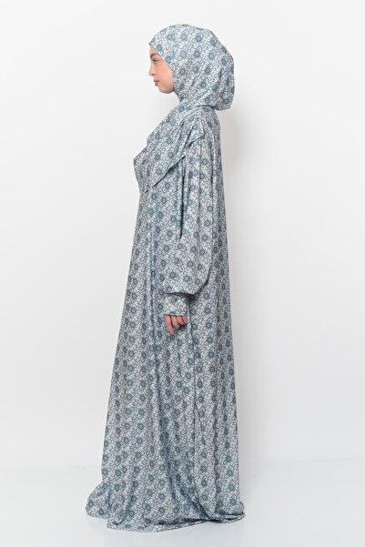 Altobeh Πρακτικό μονοκόμματο φόρεμα προσευχής με μοτίβο ήλιου με μανίκια με μαντίλα Lycra Hijab 990-0302