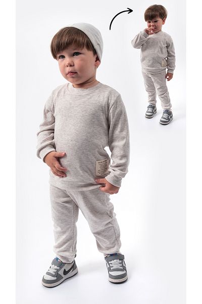 Bubito Pălărie unisex, set de 3 piese pentru partea inferioară și superioară, gri