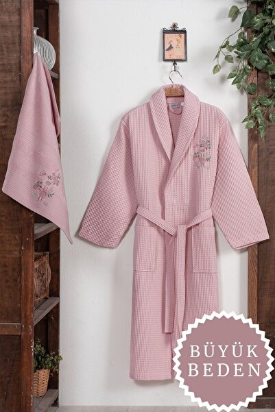 Arliva Home RUBY BÜYÜK BEDEN PIKE BORNOZ SETI GÜL KURUSU XL