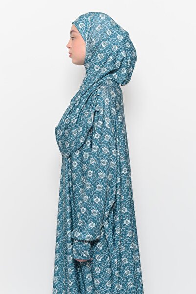 Altobeh Πρακτικό μονοκόμματο φόρεμα προσευχής με μοτίβο ήλιου με μανίκια με μαντίλα Lycra Hijab 990-0302