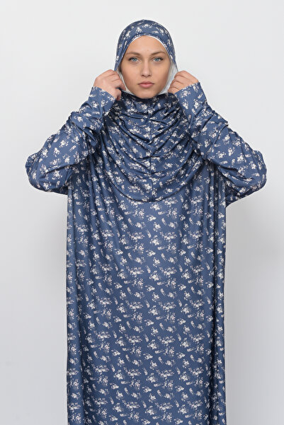 Altobeh Πρακτικό μονοκόμματο λουλουδάτο φόρεμα προσευχής Hijab Lycra με μανίκια 990-0201