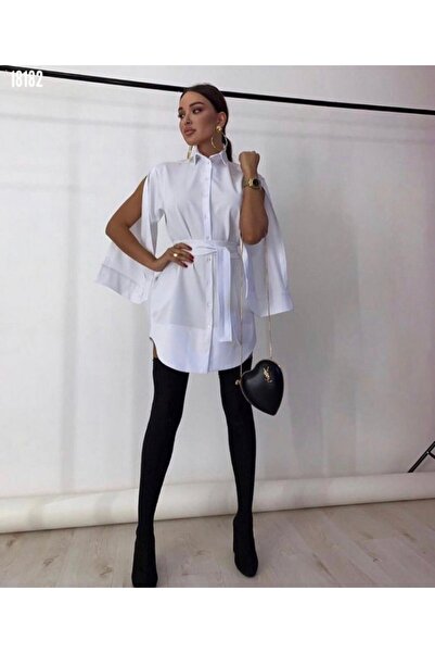 Modayakamoz Γυναικείο φόρεμα πουκάμισο από βαμβακερό πολυεστερικό ύφασμα με μανίκια με ζώνη στη μέση