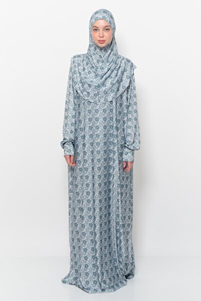 Altobeh Πρακτικό μονοκόμματο φόρεμα προσευχής με μοτίβο ήλιου με μανίκια με μαντίλα Lycra Hijab 990-0302