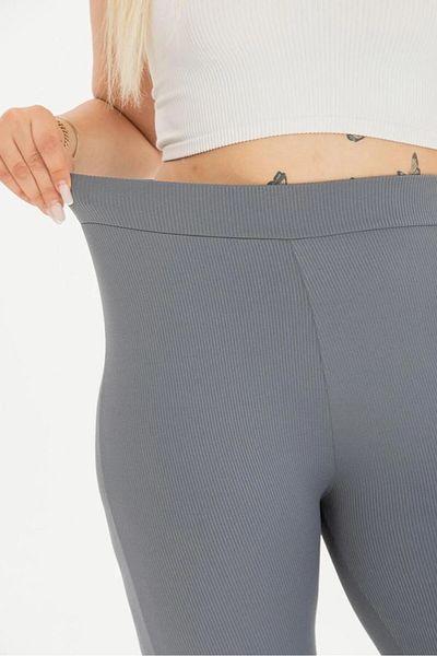 manolyabutik Plus Size Ribbed Spanish Leggings Trousers for Women