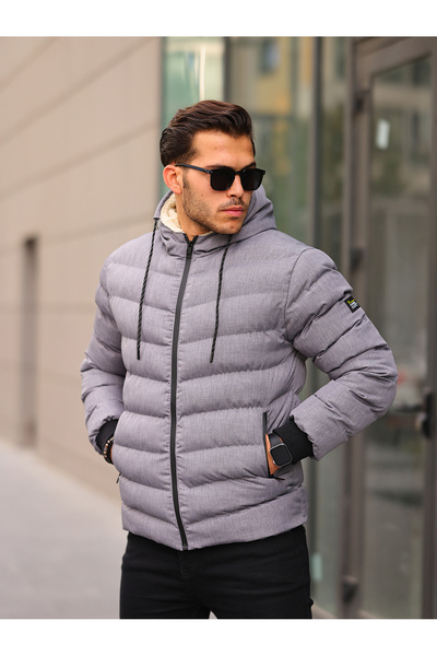FERSHMOD İçi Kürk Detaylı Açık Gri Renk Erkek Şişme Mont