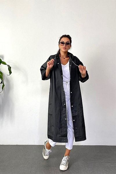 ÖNDER MODA Marlux Γυναικείο Αδιάβροχο Ανδρικό Αδιάβροχο με κουκούλα Eva Μαύρο Αδιάβροχο με κουμπωτά