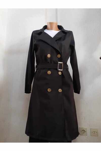 Mavera Siyah Beli Bağlamalı Ve Düğmeli Yakalı Trenç Ceket