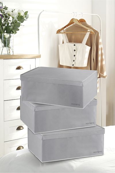 HOMENS Mega Size Velcro Box with Lid - Storage 3 Pieces 60X40X30