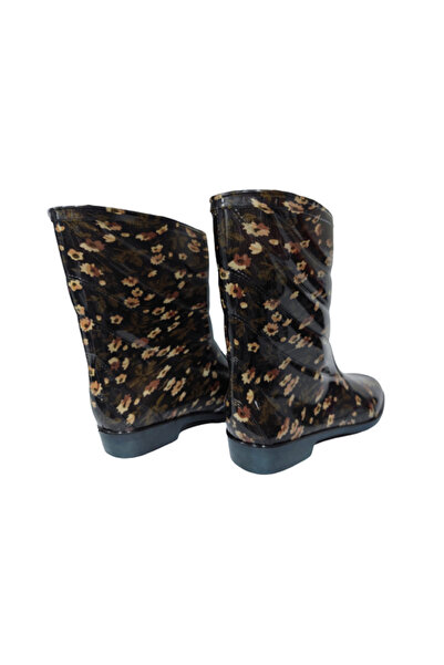 Gülsoy Καφέ Floral καρό γυναικείες μπότες βροχής με αντιολισθητική σόλα