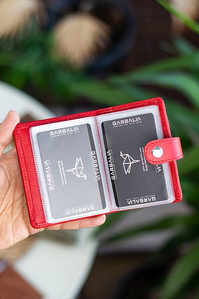 Garbalia Beijing Genuine Leather Unisex Red Card Holder Wallet with Plenty of Card Holders and External Placket