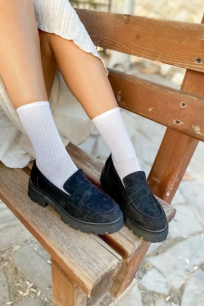 SHOEBELLAS Черни велурени дамски мокасини обувки Raise