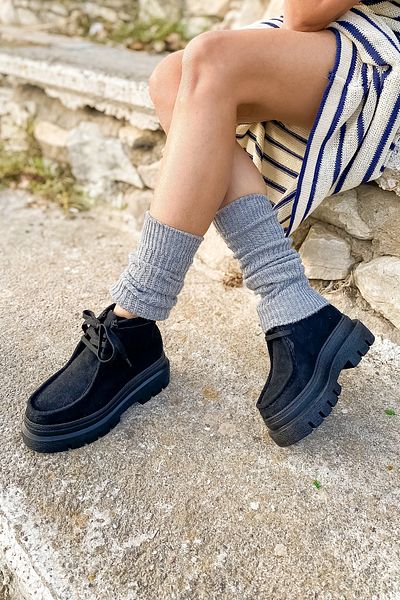 SHOEBELLAS Γυναικείες μπότες Mecy Black Lace-Up Moccasin