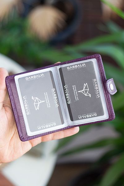Garbalia Beijing Genuine Leather Unisex Plum Card Holder Wallet with Plenty of Card Holders and External Placket