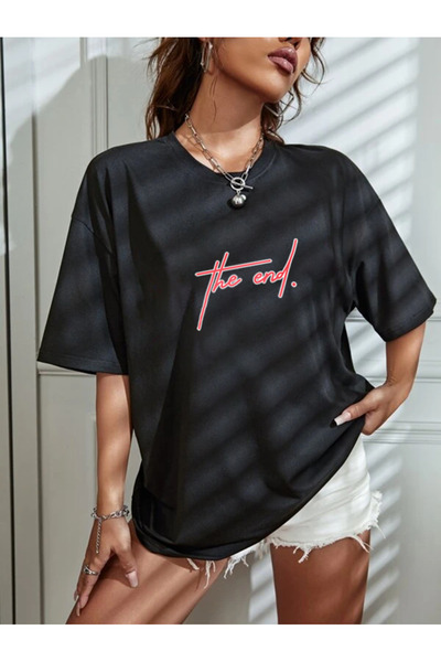 AY MONTANA LUNAVISTA Aynewmoda The End Printed White Oversize Tricou damă 