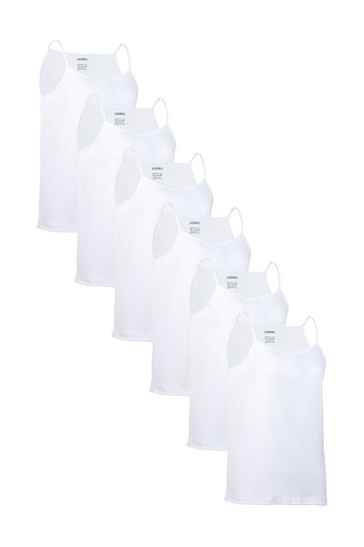 FORMO 6-Piece Girl's Cotton White Ribbed Soft Rope Strap Tank Top