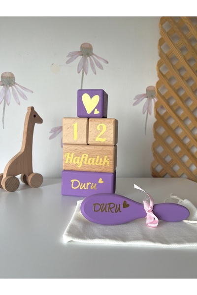 mogokids Lila Gold Yazılı Anne Bebek Anı Küpü Seti ,fotoğraf Çekim Seti Ve Re...