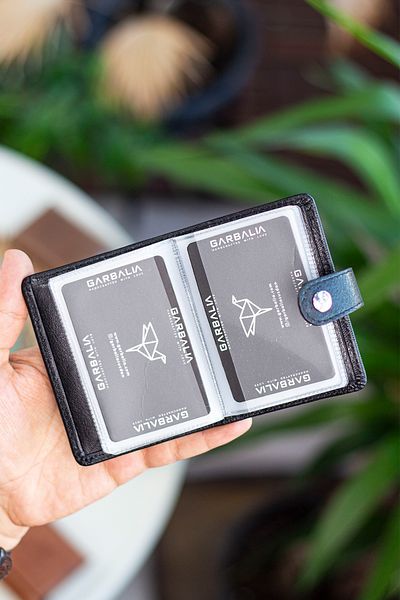 Garbalia Beijing Genuine Leather Unisex Black Card Holder Wallet with Plenty of Card Holders and External Placket