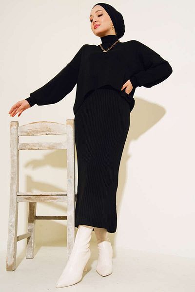 benguen 5104 Turtleneck Sweater Gilet Knitwear Double Suit Black