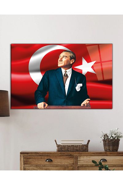Rosyvien Mustafa Kemal Atatürk Turkish Flag Glass Painting, Home, Office and School Wall Decoration, Gift, Tempered Glass