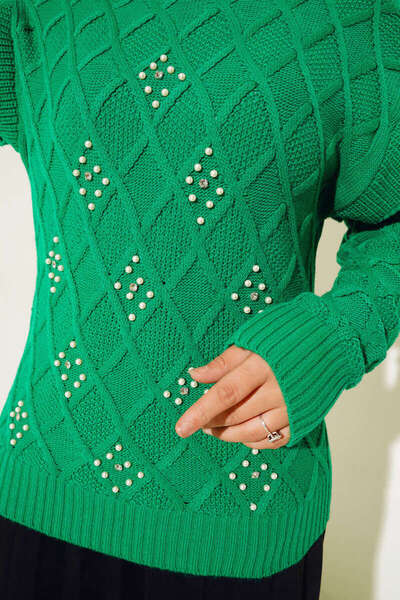 benguen 7031-7058 Πλεκτό πουλόβερ με μαργαριταρένιο μισό ζιβάγκο