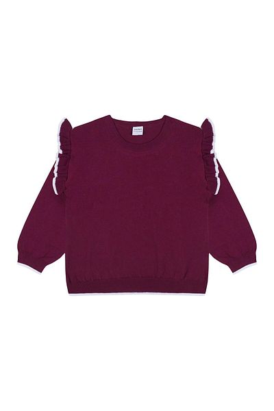 Antebies White Ruffled Burgundy Knitwear Sweatshirt Leggings Set Size: 9-10 Years