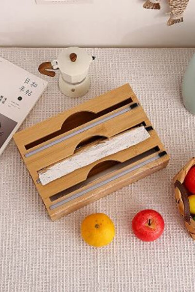 NEWNOW Bambu Streç Ve Folyo kesici, Bambu Streçlik ve Folyoluk 3 bölmeli Kapaklı