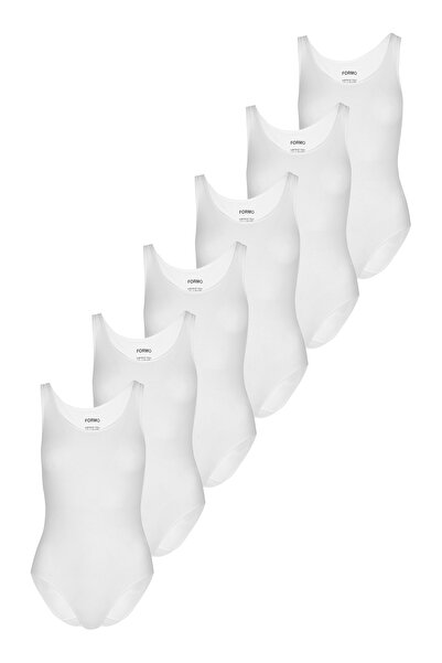FORMO 6'lı Beyaz Kadın Kalın Askılı Kancalı Çıtçıtlı Body