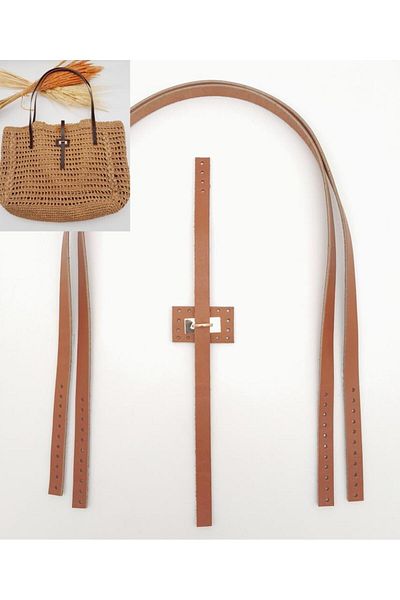 angel çanta aksesuar Tan Colored Real Leather Bridge Lock Bag Set