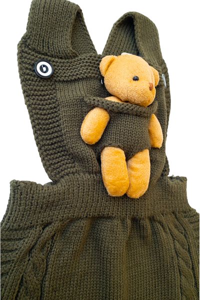 gogo bici Winter Winter Teddy Bear Hanger Buttoned Baby Kids Knitwear Tights Salopet