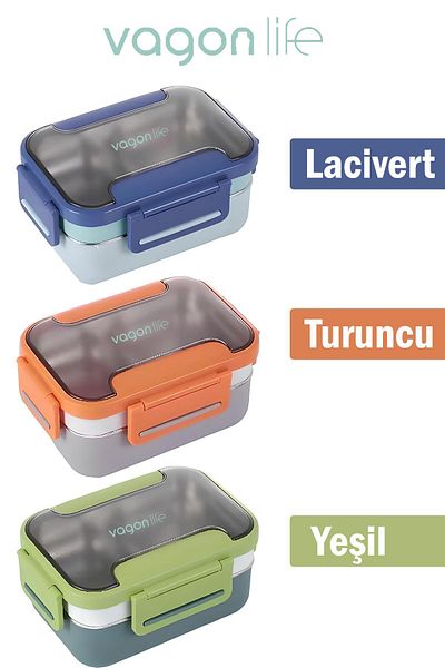 Vagonlife Bento Lunch Box New Generation Lunch Box for Office-School 2 Layers 3 Compartments Stainless Steel FF20182