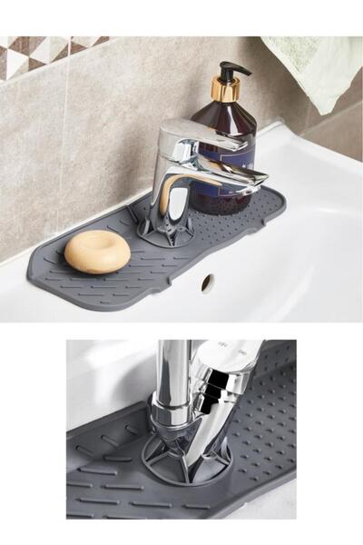 Flosoft 2’li Musluk Lavabo Matı Seti, Büyük Boy Çok Amaçlı Kurutmalık ve Bulaşık Süngeri Matı 2’li Set