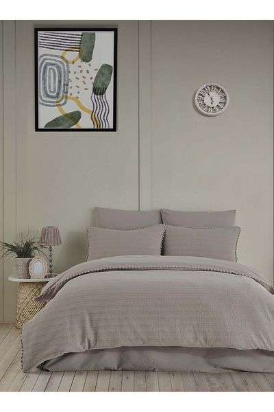 Altınbaşak NEW SEASON EMBROIDERED RUBED SATIN 100% Cotton Double EMBOSS Duvet Cover Set 6 Pieces "IN A SPECIAL BOX"