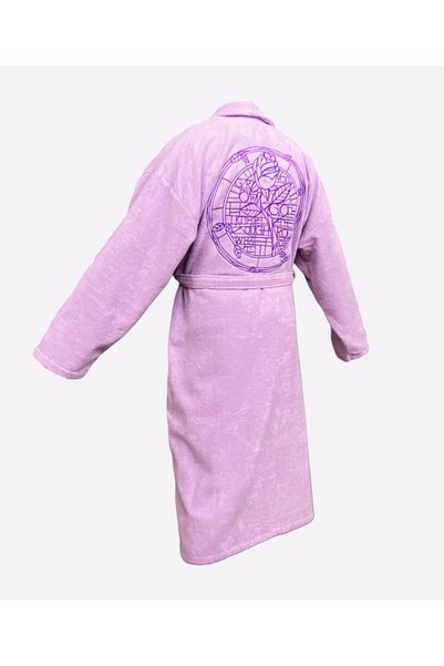 CottonTherapy Rose Shawl Collar Embroidered Bathrobe 100% Cotton